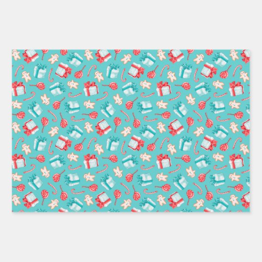 Blue Pink Funny Snowmen Pattern Kinder Weihnachten Geschenkpapier Set (Vorderseite 2)