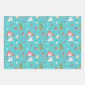 Blue Pink Funny Snowmen Pattern Kinder Weihnachten Geschenkpapier Set (Vorderseite)