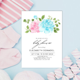 Blue Pink Gender Reveal Floral Bouquet Baby Dusche Einladung