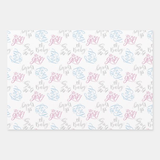 Blue Pink Gender Reveal Packaging Paper Sheets Geschenkpapier Set (Vorderseite)