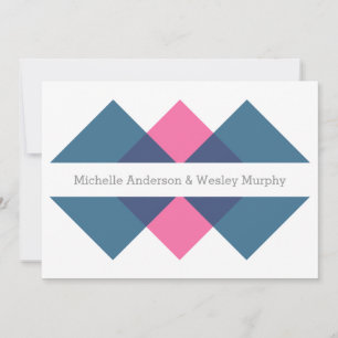 Blue Pink Geometric Triad Wedding Einladung