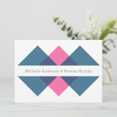 Blue Pink Geometric Triad Wedding Einladung (Stehend Vorderseite)