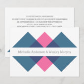 Blue Pink Geometric Triad Wedding Einladung (Vorne/Hinten)