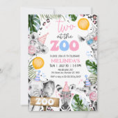 Blue Pink Gezeichnet Safari Two Der Zoo 2. Geburts Einladung (Vorderseite)