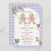 Blue & Pink Gingham Christmas Cookie Gender Reveal Einladung (Vorne/Hinten)
