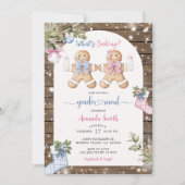 Blue Pink Gingham Woods Gingerbread Gender Reveal Einladung (Vorderseite)