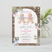 Blue Pink Gingham Woods Gingerbread Gender Reveal Einladung (Stehend Vorderseite)