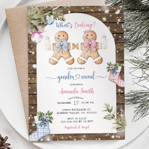 Blue Pink Gingham Woods Gingerbread Gender Reveal Einladung
