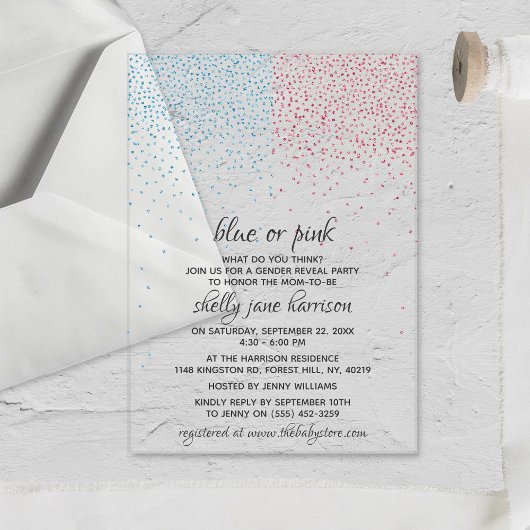 Blue & Pink Glitzer Confetti Gender Reveal Party Acryleinladungen