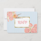 Blue PInk Gold Bird & Floral Wedding RSVP Karte (Rückseite)