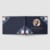 Blue Pink Gold Floral Memorial Beerdigung Foto Gästebuch (Voll)