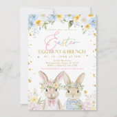 Blue Pink Gold Floral Ostereier Jagd & Brunch Einladung (Vorderseite)