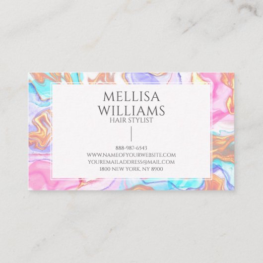 Blue Pink Gold Glitzer Hair Stylist 6 Punch Treuekarte (Rückseite)