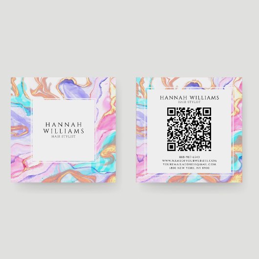 Blue Pink Gold Glitzer QR Code Haarstylle Quadratische Visitenkarte