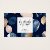 Blue Pink Gold Monogram Modern Business Card (Vorderseite)