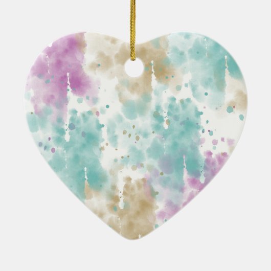 Blue Pink Gold Watercolor Abstrakt Keramikornament (Hinten)