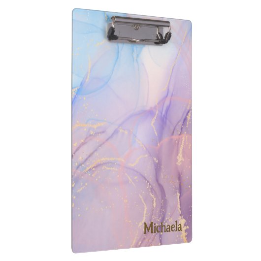 Blue Pink Gold Watercolor Klemmbrett (Rechts)