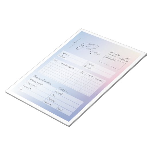 Blue & Pink Gradient Business Order Form Notizblock (angewinkelt)