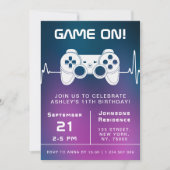 Blue Pink Gradient Video Gamer Gaming Kind Geburts Einladung (Vorderseite)