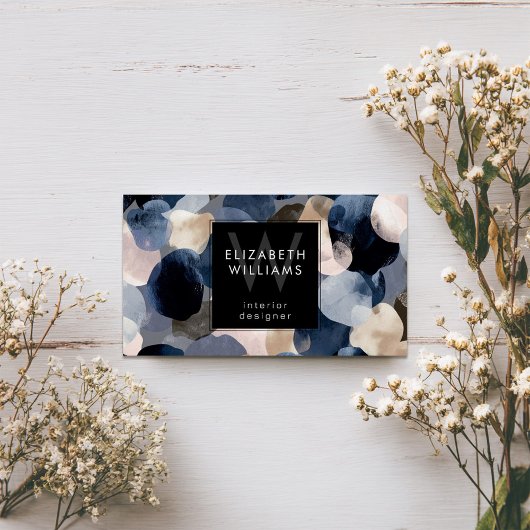 Blue Pink Gray Monogram Modern Business Card