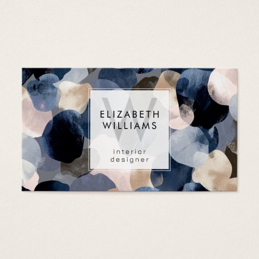 Blue Pink Gray Monogram Modern Business Card (Vorderseite)