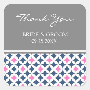 Blue Pink Gray Vielen Dank Gastgeschenk Hochzeit T Quadratischer Aufkleber