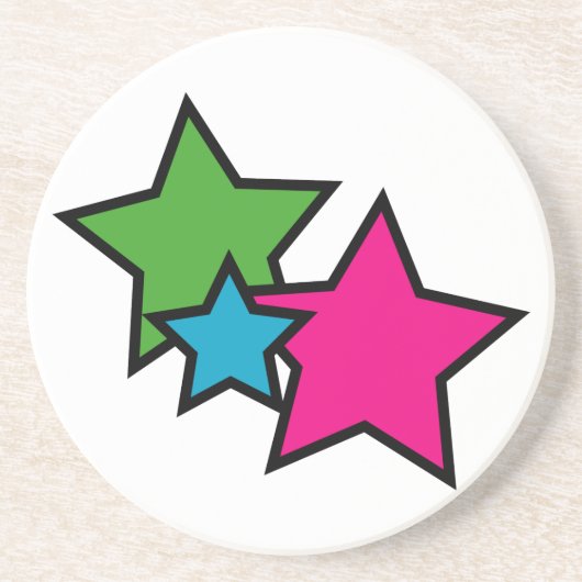 Blue Pink Green Black Neon Stars Getränkeuntersetzer (Vorne)