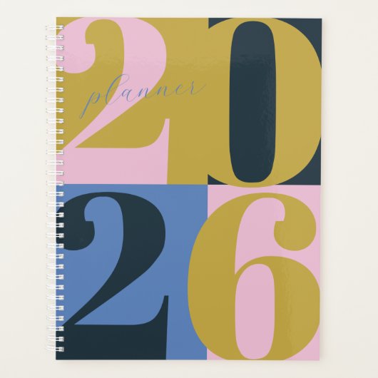 Blue Pink Green Bold Year Color Block Planner Planer (Vorderseite)