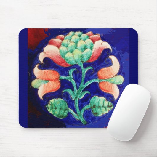 BLUE PINK GREEN FLORAL Stylisierte Fantasy-Blume Mousepad (Mit Mouse)
