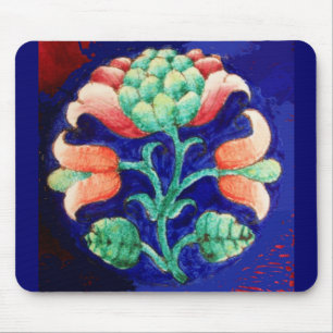 BLUE PINK GREEN FLORAL Stylisierte Fantasy-Blume Mousepad