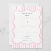 Blue pink Hand Written Pinstripe Whimsical Wedding Einladung (Vorderseite)