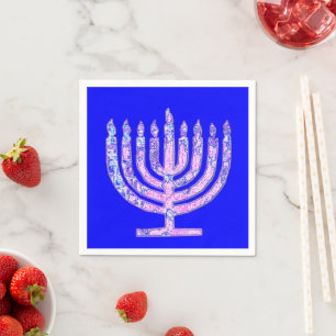Blue Pink Hanukkah Menorah 4Hannah Serviette