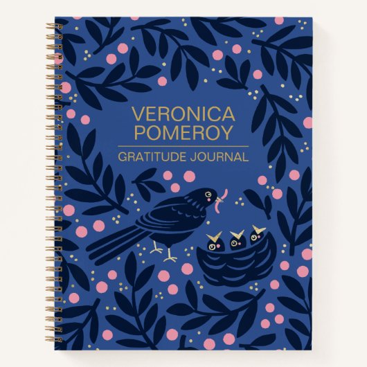 Blue & Pink Illustriert Bird Dankesblatt Notizblock (Vorderseite)