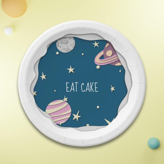Blue Pink isst Kuchen Galaxy Sterne & Planeten Pappteller