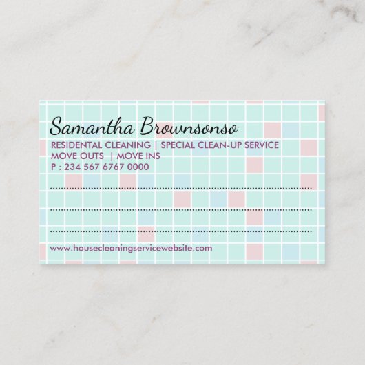 Blue Pink Janitorial Lady Reinigung Ernennung Visitenkarte (Rückseite)