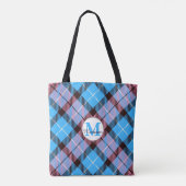 Blue Pink Kariert Tartan Monogram Script Lehrer Tasche (Rückseite)