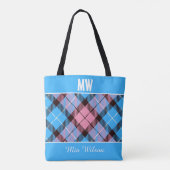 Blue Pink Kariert Tartan Personalisiert Monogram N Tasche (Rückseite)