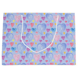 BLUE PINK LILA WATERCOLOR HERZEN GROßE GESCHENKTÜTE