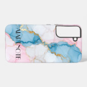 Blue Pink Marble with Gold Veins – Elegant Design Samsung Galaxy Hülle (Rückseite (Horizontal))