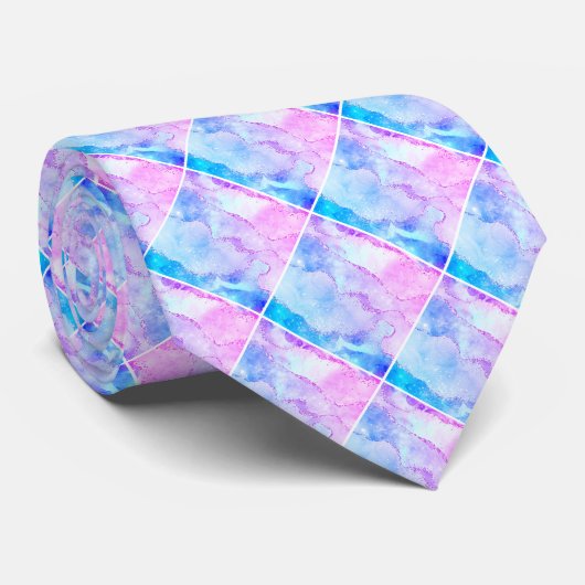 BLUE PINK MARBLED ABSTRAKT OCEAN KRAWATTE (Gerollt)
