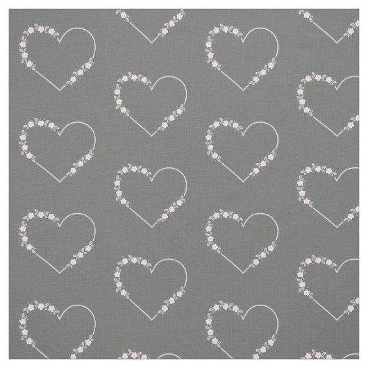 Blue & Pink Minimalist Floral Heart on Grey Stoff (Muster)
