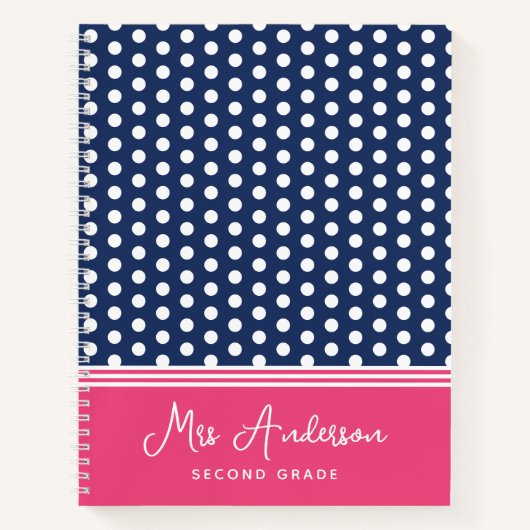 Blue Pink Monogram Polka Dot Spotty Notizblock (Vorderseite)