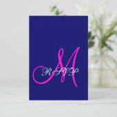 Blue Pink Monogram Wedding RSVP Karten (Stehend Vorderseite)