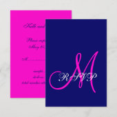 Blue Pink Monogram Wedding RSVP Karten (Vorne/Hinten)
