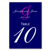 Blue Pink Monogram Wedding Tischnummer Card (Vorderseite)