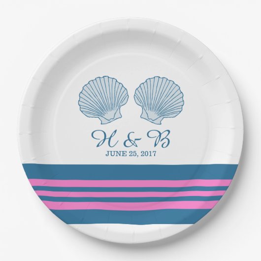 Blue Pink Nautic Seashells Paper Teller (Vorderseite)