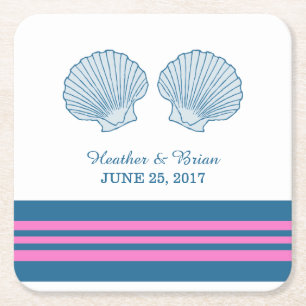 Blue Pink Nautic Seashells Paper Untersetzer