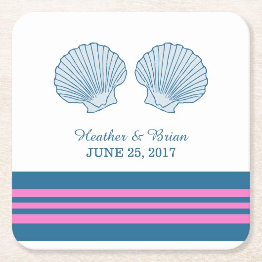 Blue Pink Nautic Seashells Paper Untersetzer (Vorderseite)