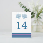 Blue Pink Nautic Seashells Table Postcard Postkarte (Stehend Vorderseite)
