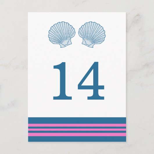 Blue Pink Nautic Seashells Table Postcard Postkarte (Vorderseite)